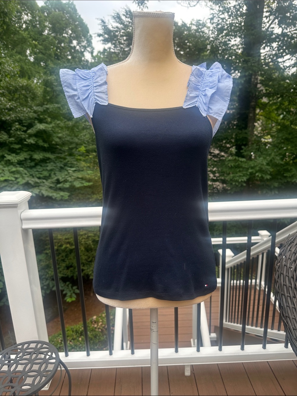 Tommy Hilfiger Navy Tank with Light Blue Ruffle Shoulders